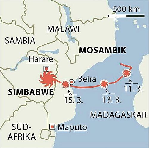 zeilicher Ablauf des Zyklon Idai in Mosambik 2019